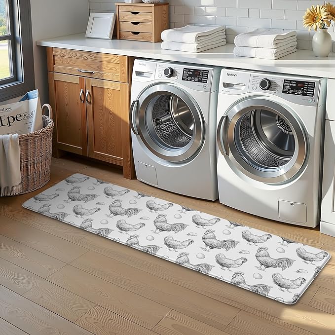 Farmhouse Kitchen Mat Rooster Rugs for Kitchen Floor Anti Fatigue Mat for Standing Desk Office Kitchen Floor Mats Non Slip Waterproof for Standing, 17.3"x 59"