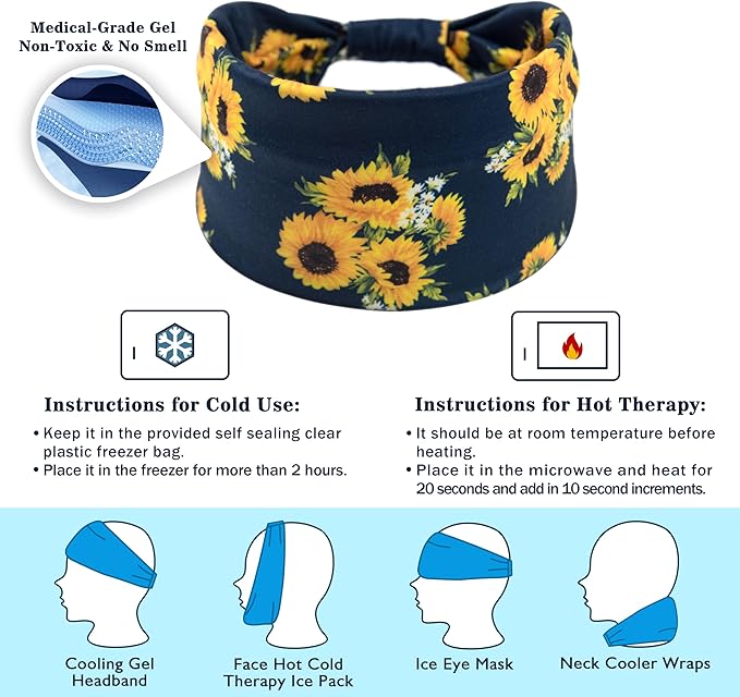 Migraine Headache Relief Cap - Cooling Gel Ice Hat Head Wrap Face Mask for Tension, Stress & Hangover - Gifts for Women Sister Mom Girlfriend Wife - Self Care Birthday Gift