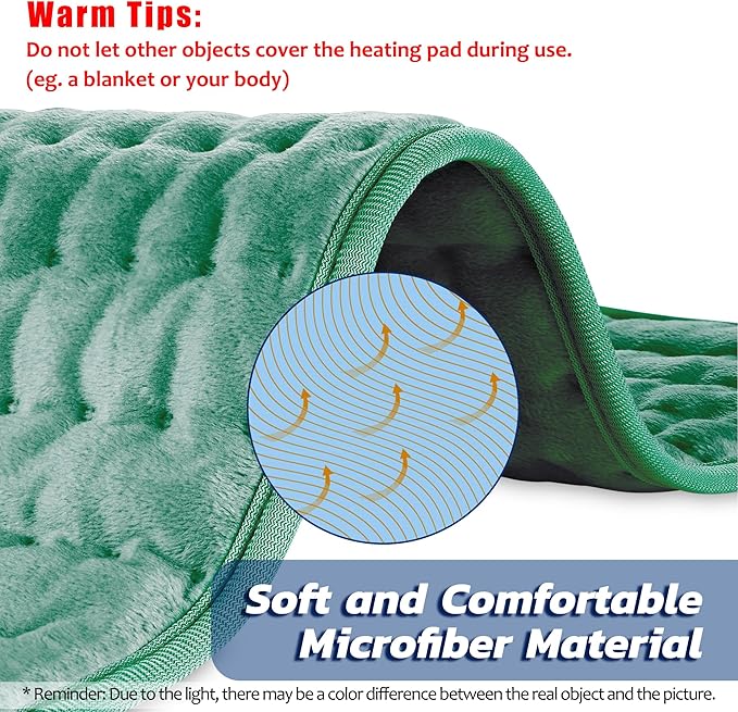 24"X12" Electric Heating pad with 6 Heat Settings, Auto Shut Off, Green Dry Electric Heating for Back Neck Knee Arms Legs Shoulder Heat Pads for Christmas Birthday Father's Day Mother's Day