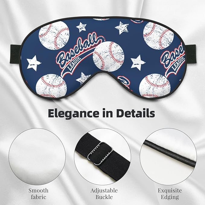 Baseballs and Stars Sleep Mask Eye Mask with Adjustable Strap Eye Sleep Shade Cover Blocks Light for Women Men Airplane Travel Nap
