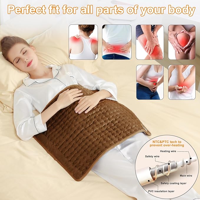 Deepsoon Heating Pad,Electric Heating Pads for Back,Neck,Abdomen,Moist Heating Pad for Shoulder,Knee,Arms,Legs,Dry/Moist Heat & Auto Shut Off,Christmas Gifts for Men and Women,Brown,24x20 Inch
