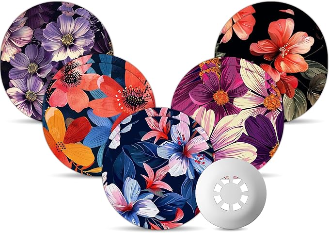Libre 3 Sensor Covers Waterproof, Amolyfe 10 Pack Freestyle Libre 3 Plus Covers, Bump-Proof with Hard Cap, Breathable Latex Free Glucose Sensor CGM Adhesive Patches, 14-Day CGM Protection (B.Flower)
