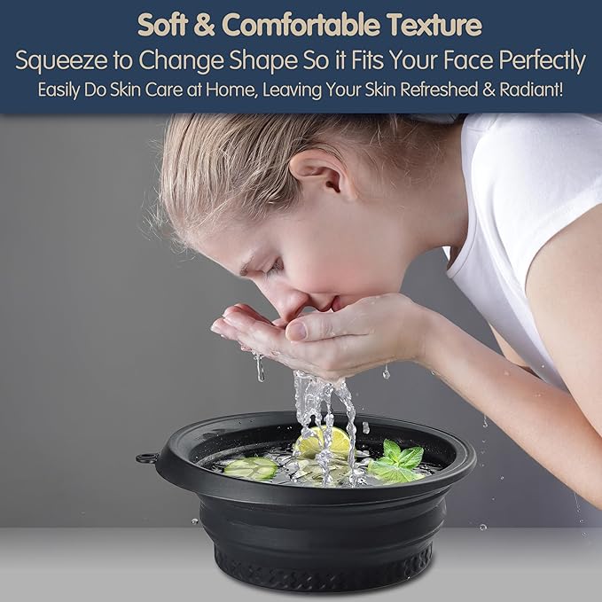 Silicone Face Ice Bath Bowl with Built-In Icetray,Silicone and Foldable Face Tub,Ice Bath Water Chiller,Skin Tightening and Acne Relief for Home & Travel (Purple)