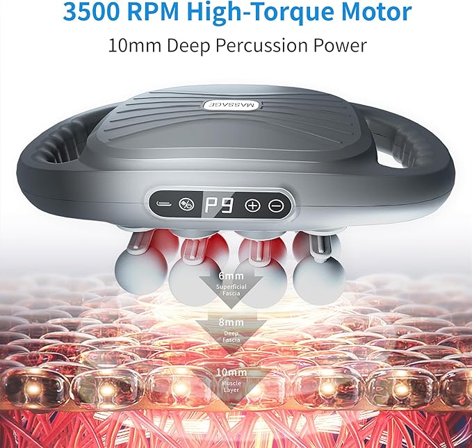 16 Head Massage Gun Deep Tissue, Percussion Massager for Muscle Relief, 2000mAh Capacity Battery, 9 Speeds & 9 Intensities Muscle Massage Gun for Shoulders, Waist, Back