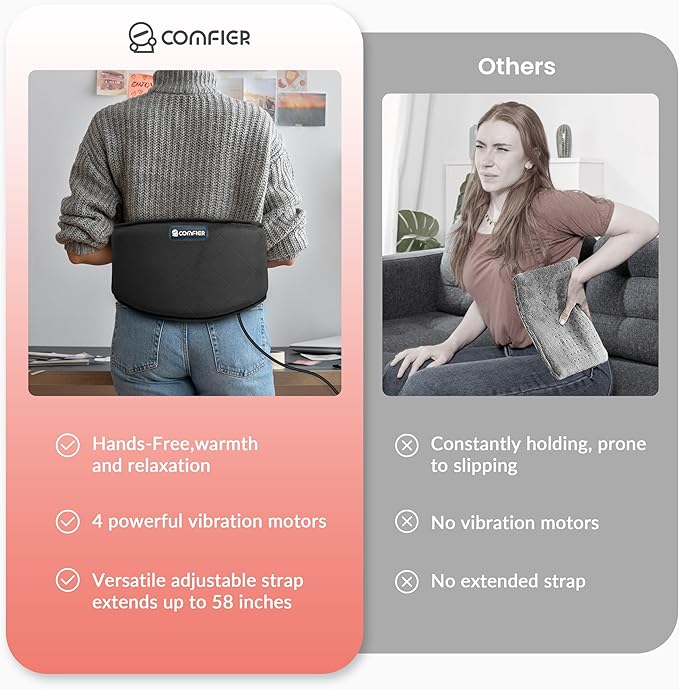 COMFIER Electric Heating Pad for Back Pain, Plug-in Vibration Lower Back Massager with Heat,FSA Eligible HSA,Heat Pad with Auto Shut Off,Heated Waist Belt, Gifts for Women Men Mom Dad