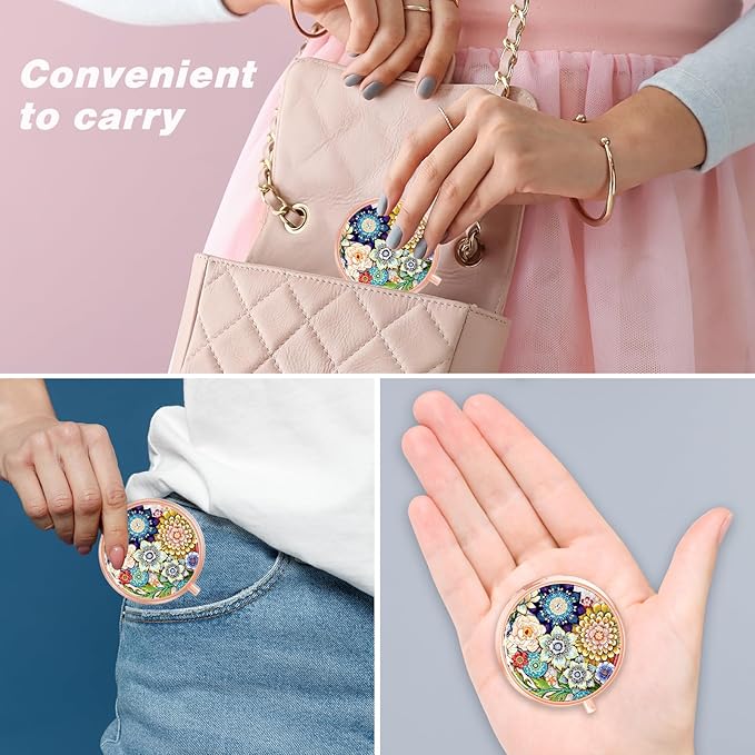 Rouidr Pill Box, 3 Compartment Medicine Pill Case, Small Metal Travel Medicine Box for Purse & Pocket, Rose Gold, Mandala Flower