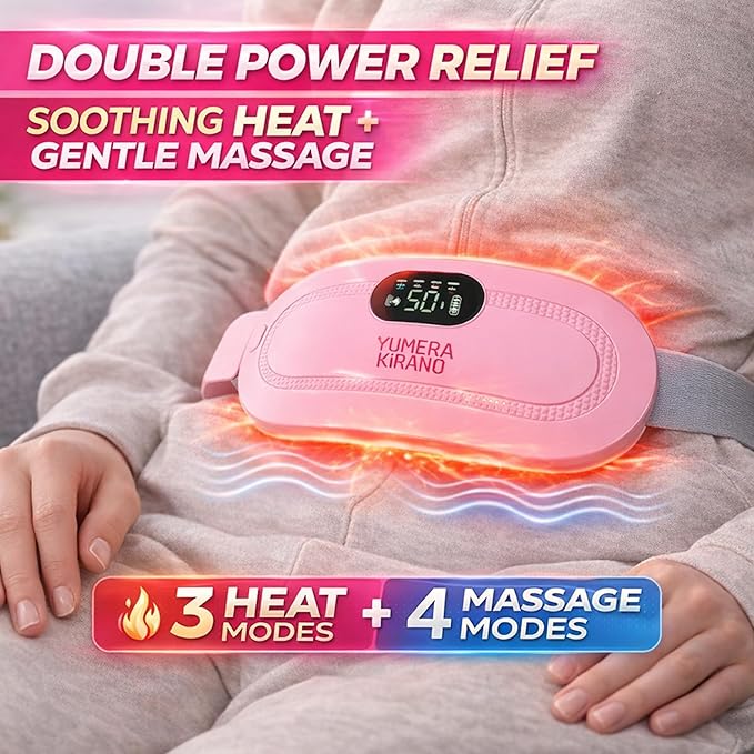 Heating Pad for Period Cramps – FSA-HSA Eligible – Cordless Portable Electric Wearable Heating Belt with Massage – USB Rechargeable Heat Wrap for Menstrual Pain Relief, Back, Abdomen, PMS