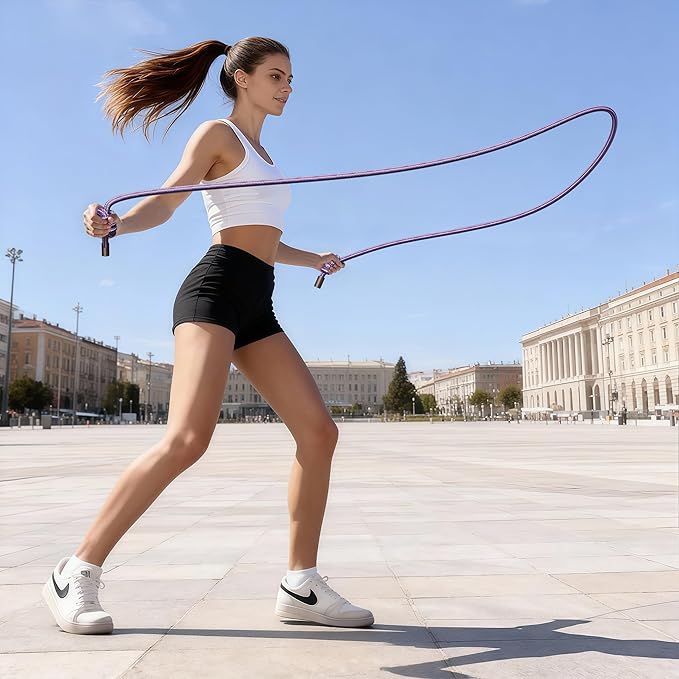 Flow Rope Exercise Jump Rope – 1.5lb Weighted Flow Jump Rope for Cardio, Boxing, HIIT & Upper Body Fitness – Adjustable Double Woven Workout Rope for Women, Beginners – Indoor & Outdoor Use