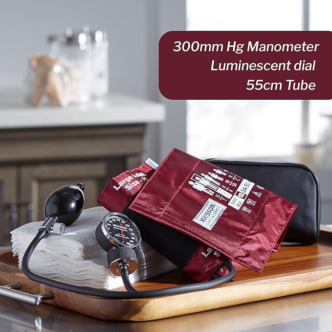 McKesson Aneroid Sphygmomanometer – Manual Blood Pressure Cuff Monitor with Carrying Case, Cuff 34-50 cm, Burgundy, 2 Count