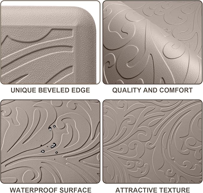 KMAT Kitchen Mat Cushioned Anti-Fatigue Floor Mat Waterproof Non-Slip Standing Mat Ergonomic Comfort Floor Mat Rug for Home,Office,Sink,Laundry,Desk 30"(L) x 20"(W),Khaki