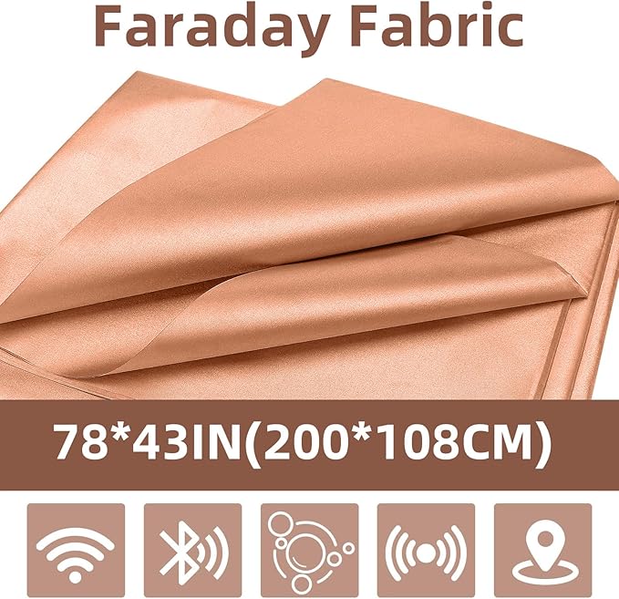 Amerthing Pure Copper Faraday Fabric RF & LF Electromagnetic Fields Gold Color Blocking Fabric 5 Meters (197"x43" inch)