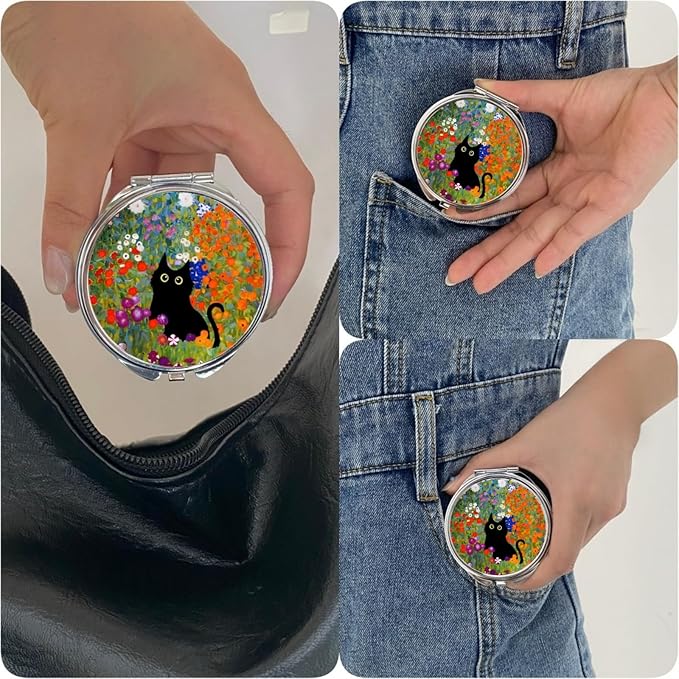 3 Compartments Detachable Mini Pill Case for Purse Pocket, Travel Pill Organizer, Small Portable Metal Pill Box with, Three Times a Day Pill Container for Children, Men and Women - Cat in The Flowers