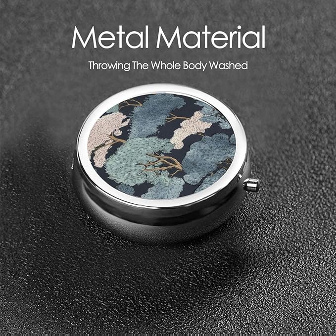 Metal Silver 3 Compartment Pill Box Pocket Portable Mini Travel Pill Case Small Round Decorative Medicine Box Vitamin Pill Organizer with Wood