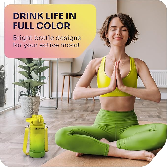 1/2 Gallon Water Bottle with 74.3 oz Capacity - Motivational Time Markers for Daily Hydration Goals - Leakproof BPA Free Tritan with Removable Straw