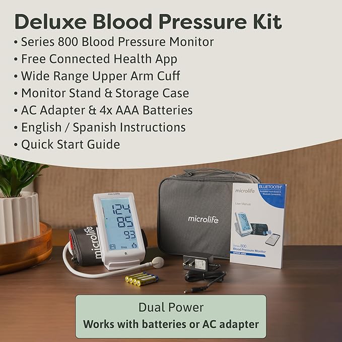 Microlife Series 800 Smart Upper Arm Blood Pressure Monitor for 2 Users, Wide Range Cuff Fits Standard to Large Adult Arms, Bluetooth Connect to Health App (iOS and Android Compatible)