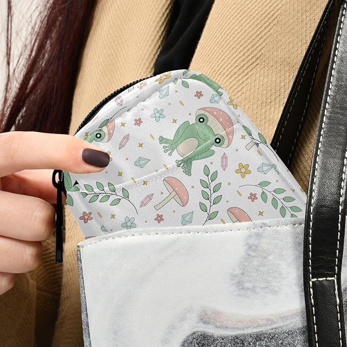Fustylead Cute Frog and Mushrooms Flowers Twigs Stars Crystal Travel Pill Organizer Bag with Zipper Small Pill Box 7 Day Pill Case for Purse Storage Weekly Vitamin Medicine Supplement