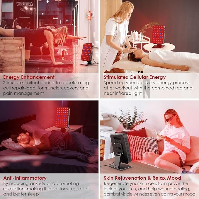 Red Blue Light Therapy for Body, Red Near Infrared Panels 300W 60 Dual Chip Flicker Free LEDs, Ideal for Body, Face,Maintain, Energy,Muscle Pain, Skin Rejuvenation, Recovery, Sleep