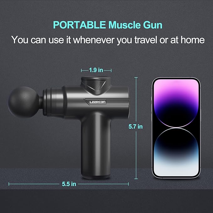 Mini Massage Gun for Deep Tissue Pain Relief, Handheld Portable Percussion Muscle Massager with 6 Speeds & 4 Heads, Fascial Gun for Gym, Office & Travel - Gift for Dad, Mom, Athletes