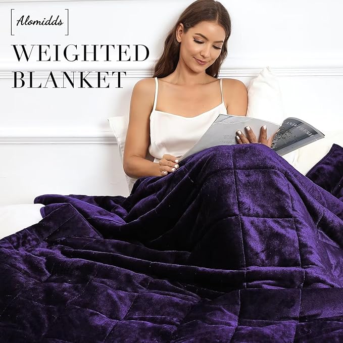Alomidds Weighted Blanket Twin Size 20lbs 48x72 inches,Sherpa Weighted Blankets for Adults,Fluffy Warm Sherpa & Cozy Soft Flannel Snuggle Thick Heavy Blanket Great for Relaxing,Purple