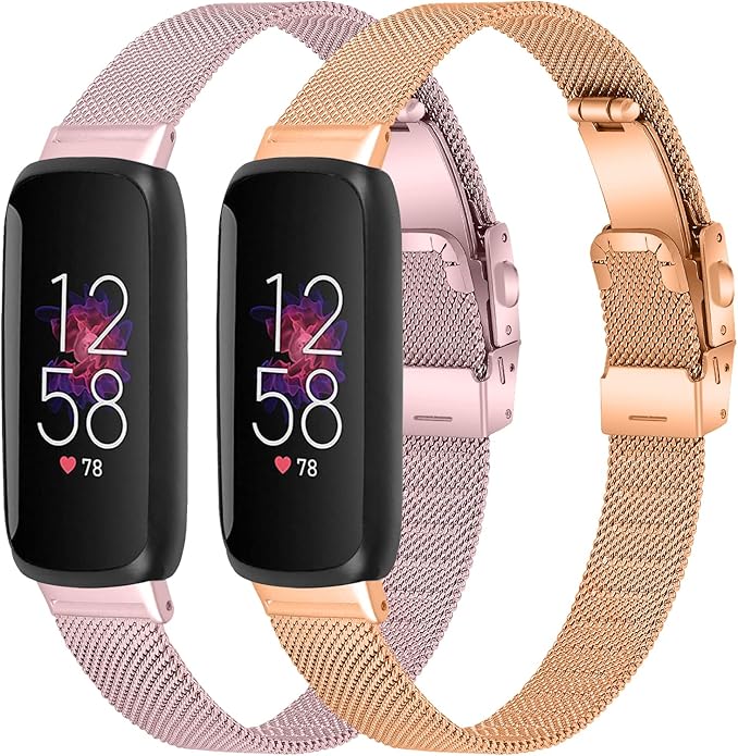 FitTurn 2PACK Slim Band Compatible with Fitbit inspire 3 SmartWatch, Mesh Stainless Steel Adjustable Watchband Wristbands Bracelet Watch Band for Fitbit inspire 3 Health & Fitness Tracker