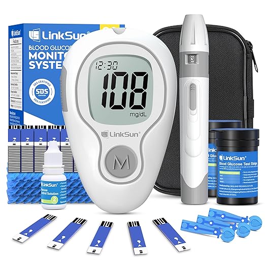G-425-3 Blood Glucose Monitor Kit, 100 Test Strips, 100 Lancets, 1 Blood Sugar Monitor, 1 Control Solution, 1 Lancing Device, Diabetes Testing Kit, No Coding, Large Display, Glucometer for Home Use