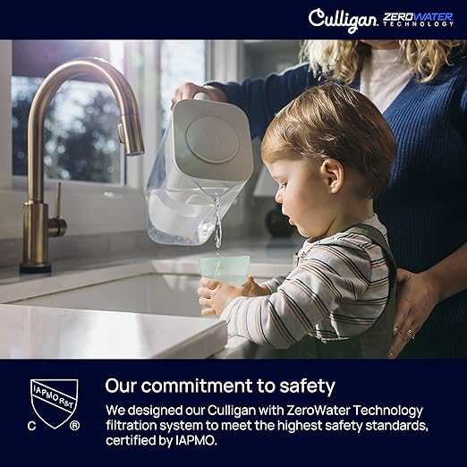 Culligan with ZeroWater Technology 12-Cup Water Filter Pitcher – Includes 5-Stage Advanced Water Filter, IAPMO Certified to Reduce Lead, Total PFAS (Forever Chemicals), Mercury, Fluoride, and Chlorine