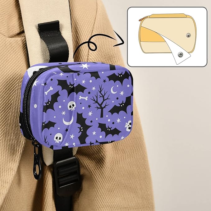 Halloween Bats Pill Box 7 Day Pill Case Travel Pill Organizer Bag with Zipper Portable Weekly Vitamin Medicine Supplement Holder Pouch Bag