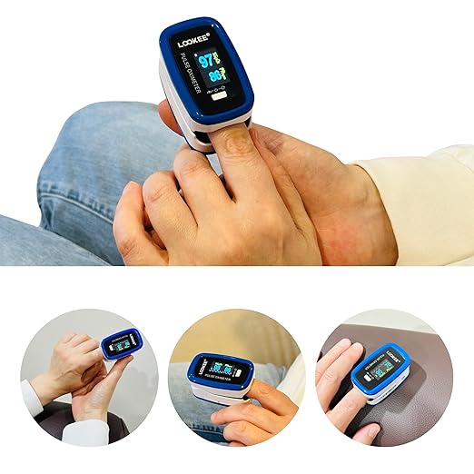 LOOKEE LK50D1 Deluxe Fingertip Pulse Oximeter - Finger SpO2 Blood Oxygen Saturation Monitor with Auto Rotate OLED Display Plethysmograph Waveform & Pulse Graph - Batteries Included