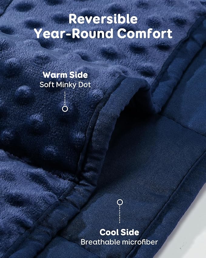 Kivik Weighted Blanket 20 lbs for Adults, Minky Dot Heavy Blankets, Microfiber Reversible Weighted Throw Blankets for All Seasons, Machine Washable, 60"x80" Queen Size, Navy Blue