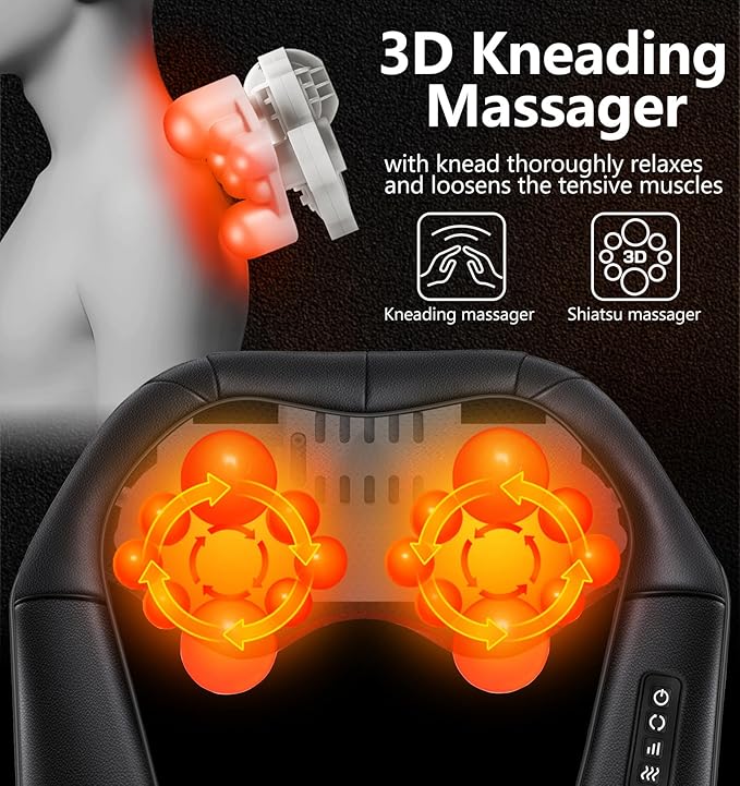 Neck Massager for Pain Relief Deep Tissue with Heat - Shiatsu Back and Shoulder Massage, Mothers Day Gifts for Mom Wife Women Her, Dad Men Him, Christmas, Fathers Day, Plug-in Use for Home Office Car