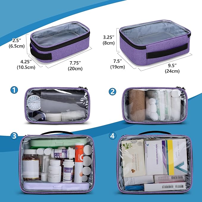 BAFASO Large Pill Bottle Organizer with 4 Inner Removable Pouches, Medicine Bag Come with Shoulder Strap (Bag ONLY),Purple
