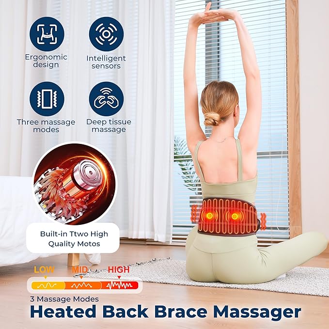 Heating Pad for Back, Cordless Lower Back Massager with Heat, Electric Heating Pad Wrap for Period Cramps Lower Back Neck Shoulders, 3 Heating Levels & 3 Massage Modes, Birthday Gifts for Women Men