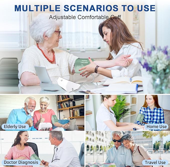 Blood Pressure Monitor for Home – Large Backlit Screen with Trend Curve, Rechargeable Upper Arm BP Machine, Accurate Readings, 180 Memory for 2 Users, Digital Machine with Comfortable Large Cuff