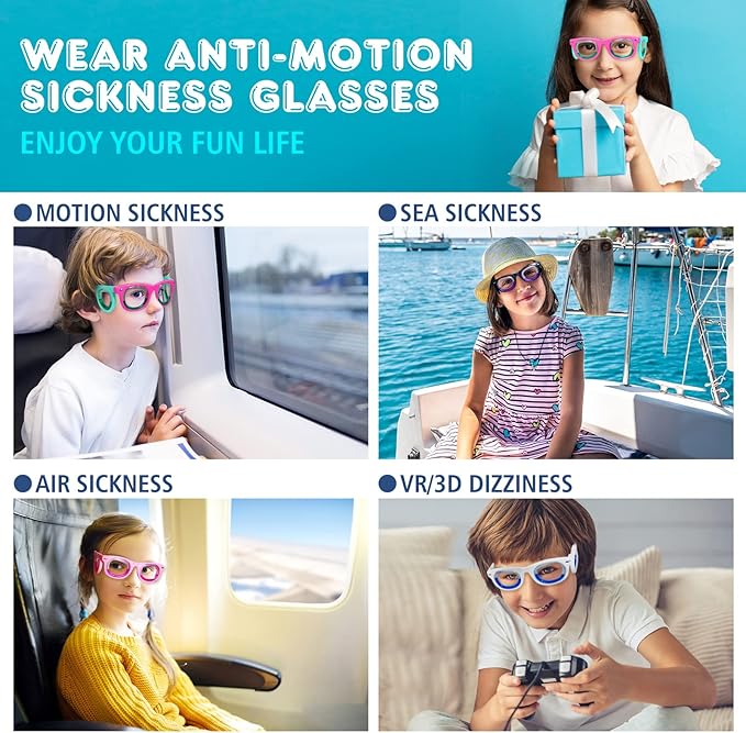 Hion Kids Anti-Motion Sickness Smart Glasses (for 3-8 Year Olds) – Ultra-Light Portable Nausea Relief Liquid Glasses for Carsickness, Airsickness, Seasickness – Kids Travel/Cruise Essentials (White)