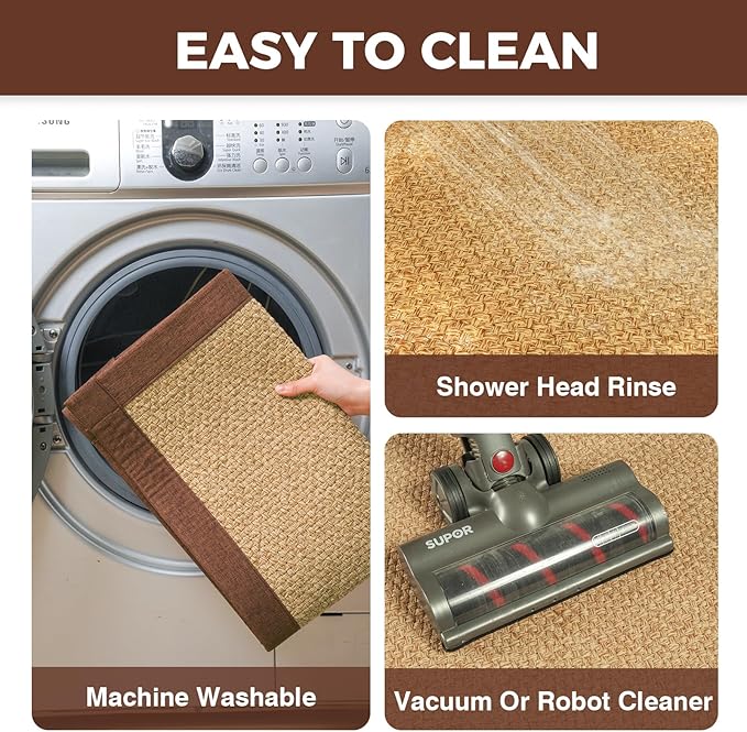 Kitchen Runner Rugs Non Slip Washable Anti Fatigue, Super Absorbent 0.4" Thick Cushioned Long Kitchen Mats for Floor, Jute-Look Sink Floor Mat Laundry Standing Mat, Easy Clean, Brown 17"x59"