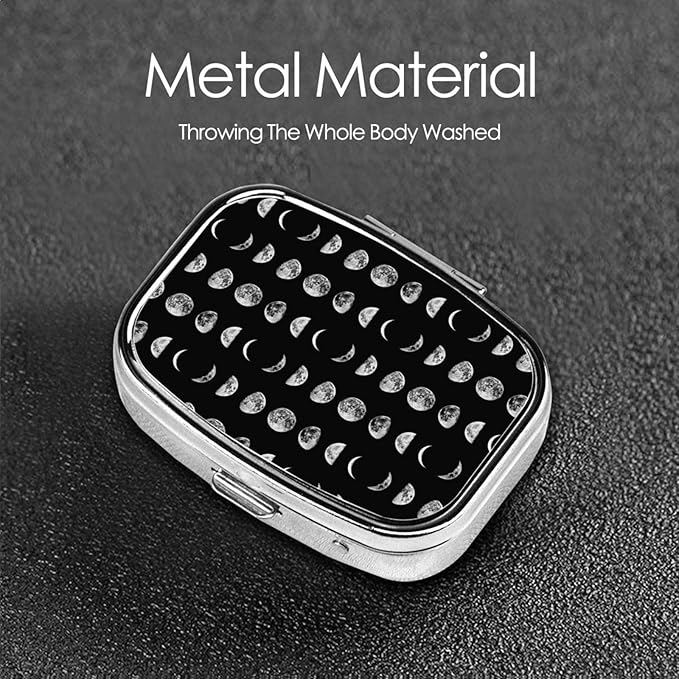 Small Pill Box Moon Phases, Cute Pill Case for Purse, Metal Travel Pill Holder Portable Pill Container Holder Storage for Supplement, Vitamin, Fish Oil, Medicine