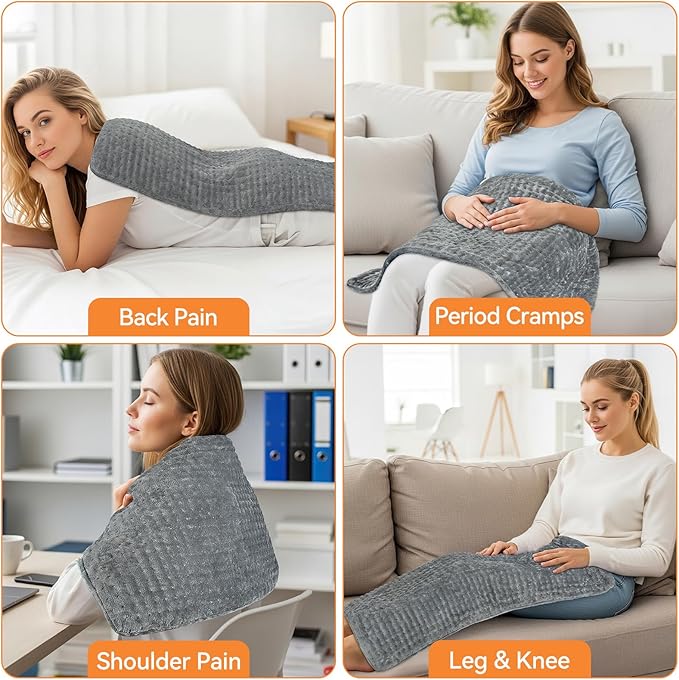 Heating Pad for Back Pain, 17"x33" Electric Heat Pad with 9 Heat Levels & 4 Auto-Off Timers, Portable Heating Pad for Period Cramps, Shoulder, Neck, Machine Washable, Gifts for Women Men, Grey