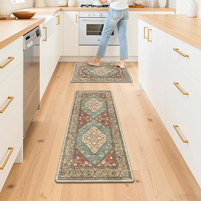 Pauwer Anti Fatigue Kitchen Mat Set of 2 Non Slip Kitchen Mats for Floor Cushioned Kitchen Rugs Comfort Standing Mat Farmhouse Waterproof PVC Foam Kitchen Floor Mat Runner