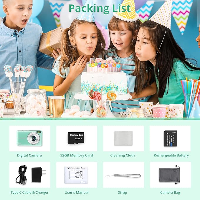 Digital Camera 1080P 44MP Digital Cameras, Point and Shoot Camera for Kids with 16X Zoom, Anti-Shake, Compact Small Travel Camera for Beginner Children Boys Girls Teens Gift