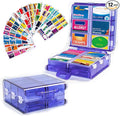 Large Pill Organizer with Medicine Labels, Pill Dispenser 12-Compartment Travel Medication Storage Case, 7-Day Pill Box for Vitamins & Supplements (Blue, 161 Labels)
