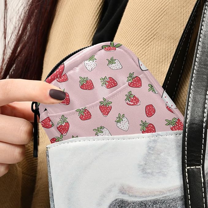 Pink White Strawberries Travel Pill Organizer Case Box Container Weekly Portable Vitamin Medicine Holder Storage Bag with Zipper Removable