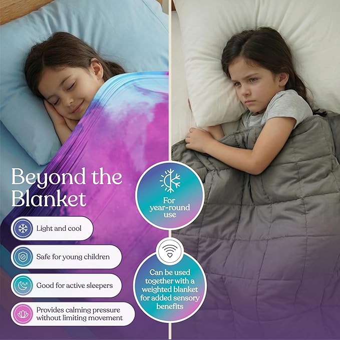 Deep Pressure Sensory Bed Sheet – Full Sensory Compression Sheet Breathable Sleep Pod Blanket for Better Sleep Support – Calming Compression Blankets for Kids and Adults Cotton Candy Sky