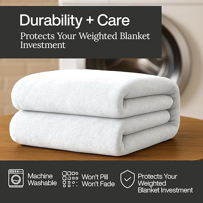 HomeSmart King Size Weighted Blanket Cover – Ultra Soft White Minky, Fits 92x104 Weighted Blanket (Cover Only)