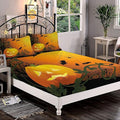 Decorative Fitted Sheet Set King Size, Spider Web Deep Pockets Fitted Sheet & 2 Pillow Sham Set, Halloween Themed Pumpkin Leaves Trees Web and Bats Printed Microfiber Bedding 3pc Set,for Mattress