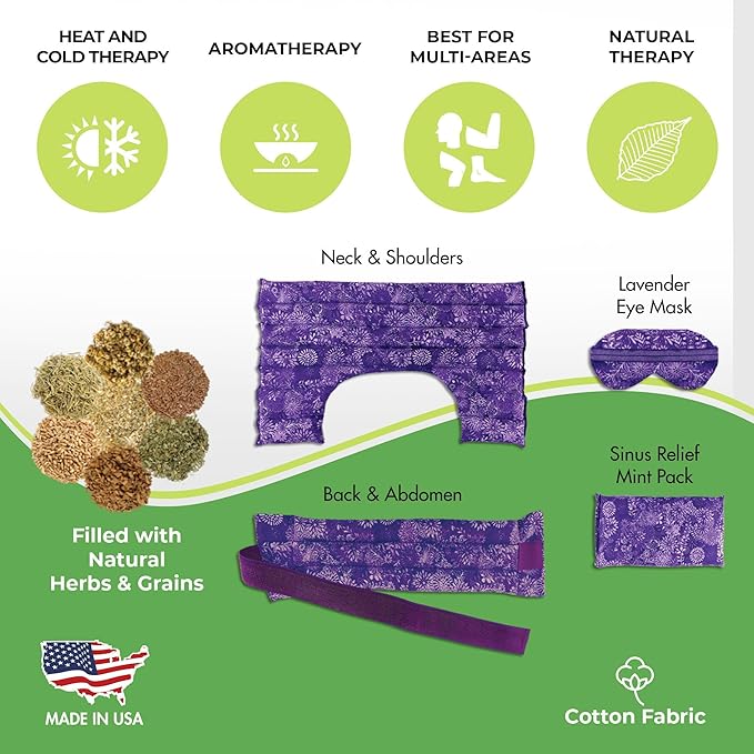 Nature Creation Microwavable Heating Pads Full Set - Herbal Heating Pads - Herbal Hot & Cold Therapy Packs - Set of 4 Reusable Heating Pads - Hearts