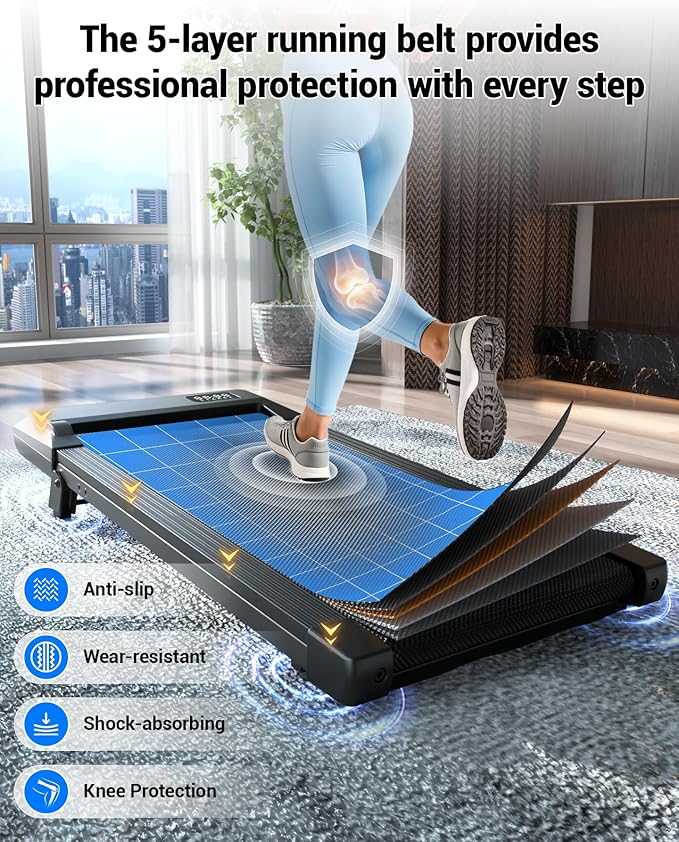 DeerRun Under Desk Walking Pad Treadmill for Home & Office, 6% Manual Incline, 0.6–3.8 MPH Walking Speed, 300 lb Capacity, App & Remote Control