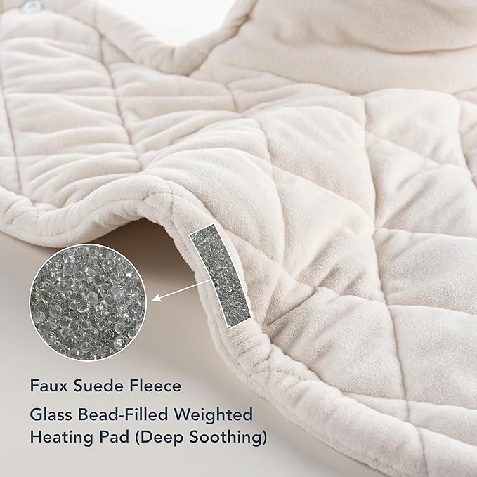 Berkshire Weighted Heating Pad – Faux Suede Fleece Electric Heat Pad for Neck, Shoulder & Back Pain Relief, 4 Heat Settings, Auto Shut-Off, Therapeutic Warmth, Cream, 23" x 15.3"