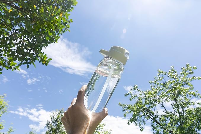 Clear Water Bottle with Straw BPA Free Tritan with Time Markers, 30oz Durable Bottle Perfect for Office, School, Gym and Workout (Pack of 1)