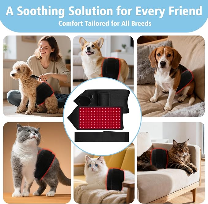 PetWell Comfort Belt: 120 LED Dog & Cat Red Light Therapy Belt - Portable Infrared Light Wrap for Back, Hips, Knees | Soothing Mat Pad Device for Arthritis & Pain Relief in Pets