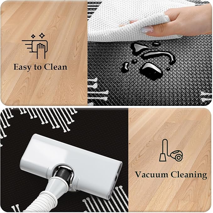 KIMODE Anti Fatigue Kitchen Mats, Black Kitchen Rugs, Padded Kitchen Mat for Floor, Comfort Foam Standing Desk Mat, Cushioned Kitchen Mats for Floor 2 Piece for Laundry Office Sink 17"x47"+17"x29"